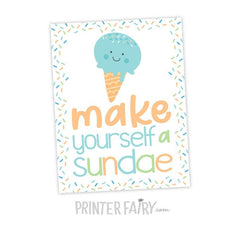 Ice Cream Sundae Bar Sign, Birthday Party Decor (Instant Download)