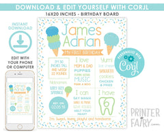 Ice Cream Birthday Board, EDITABLE Digital Sign (Instant Download)