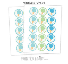 Ice Cream Party Toppers or Stickers, Printable Decorations (Instant Download)