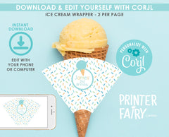 Editable Ice Cream Cone Wrapper, Sprinkles Birthday (Digital Download)