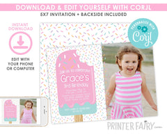 Popsicle Birthday Invitation with Photo, Editable Summer Party Invite (Digital)