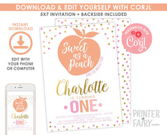 Sweet Peach Birthday Invitation, Editable Template (Instant Download)