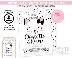 Editable Kitty Cat Birthday Invitation, Pet Adoption Party (Digital Invite)