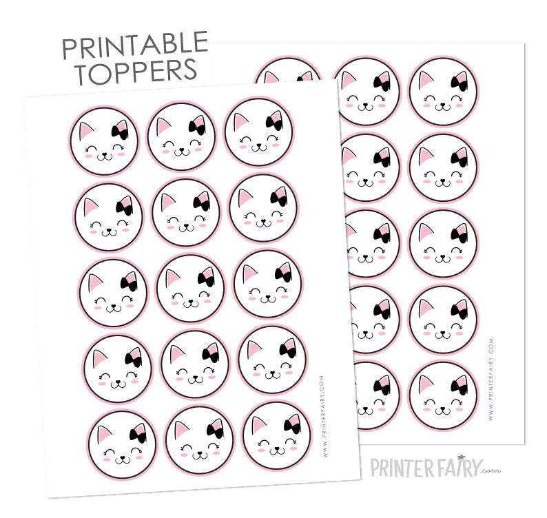 Kitty Cat Birthday Party Toppers, Printable Stickers (Digital Download)
