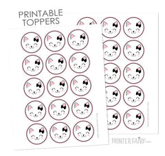 Kitty Cat Birthday Party Toppers, Printable Stickers (Digital Download)
