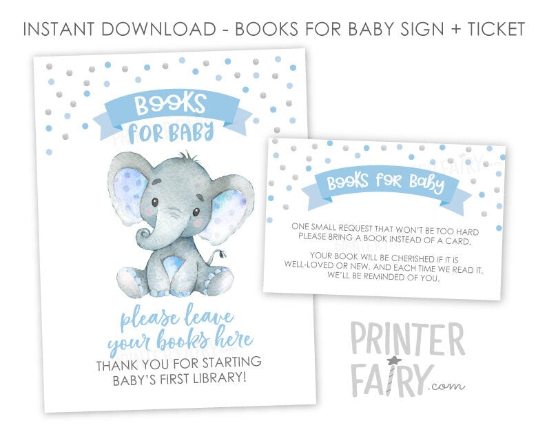 Elephant Baby Shower Books for Baby Sign (Instant Download)