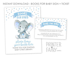 Elephant Baby Shower Books for Baby Sign (Instant Download)