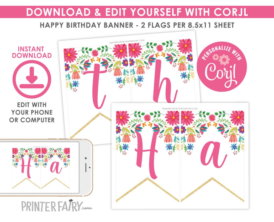 Editable Fiesta Banner, Cinco de Mayo, Printable Bunting (Digital Download)