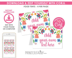 Mexican Fiesta Food Tents Editable Template Place Cards (Instant Download)