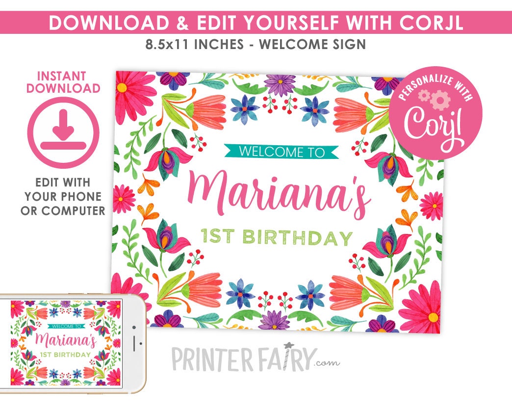 Mexican Fiesta Welcome Sign EDITABLE Template, Instant Download
