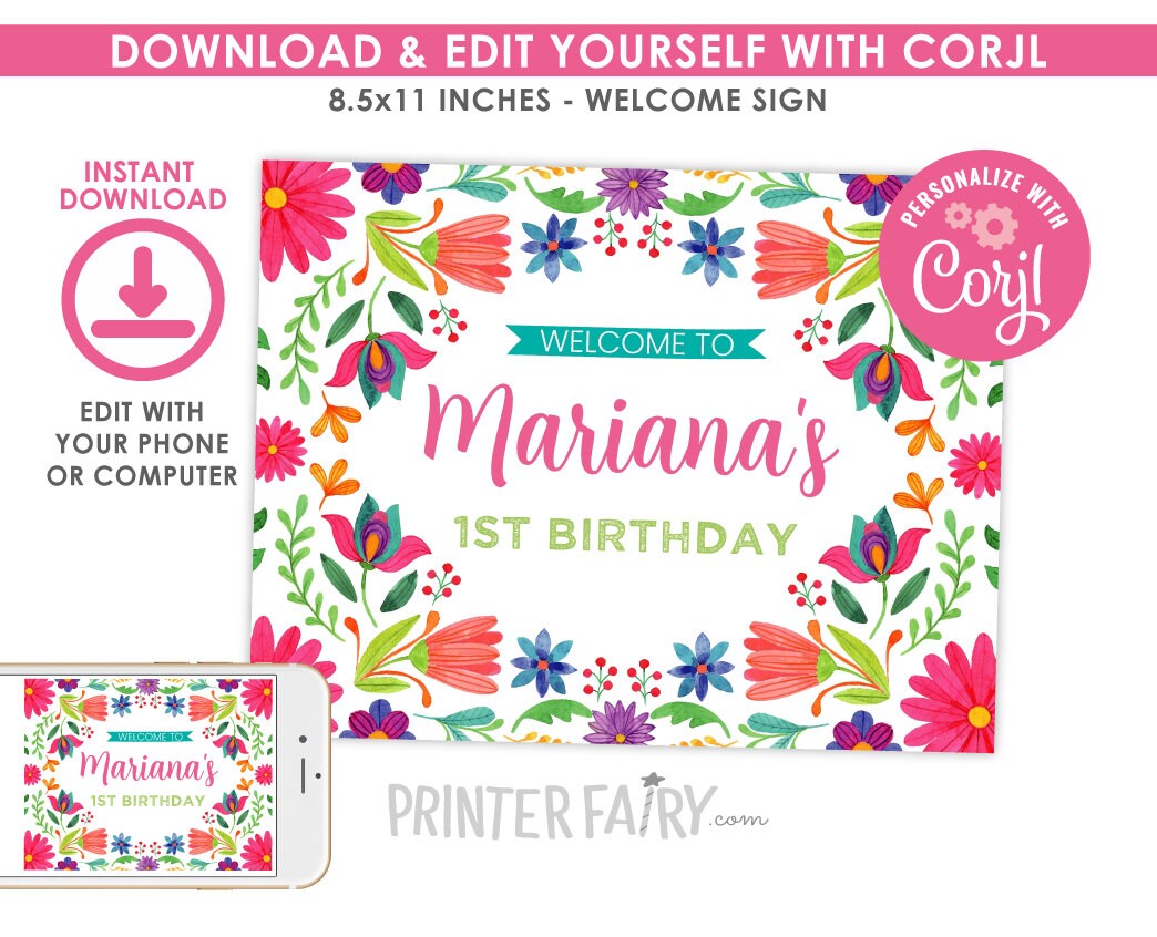 Mexican Fiesta Welcome Sign EDITABLE Template, Instant Download