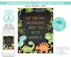 Editable Dinosaur Birthday Sign, Jurassic Party Decorations (Digital Download)