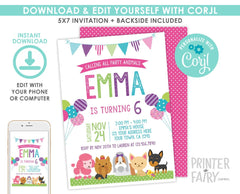 Puppy Birthday Invitation Editable Template, Pet Adoption Party (Instant Download)