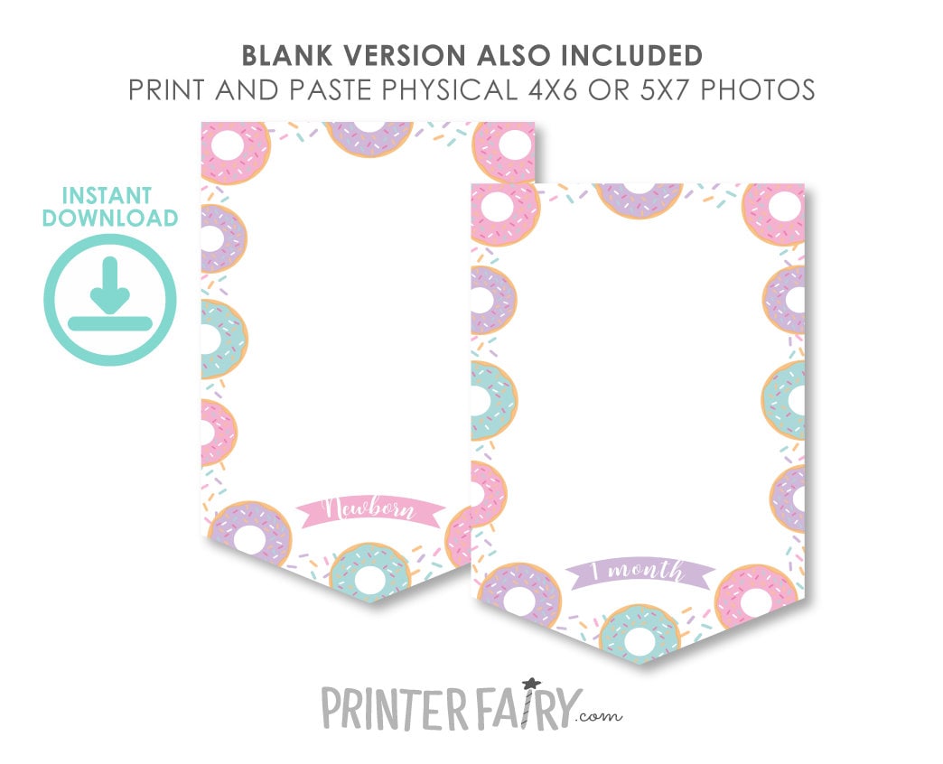 Donut 1st Birthday Monthly Photo Banner EDITABLE Template, Instant Download