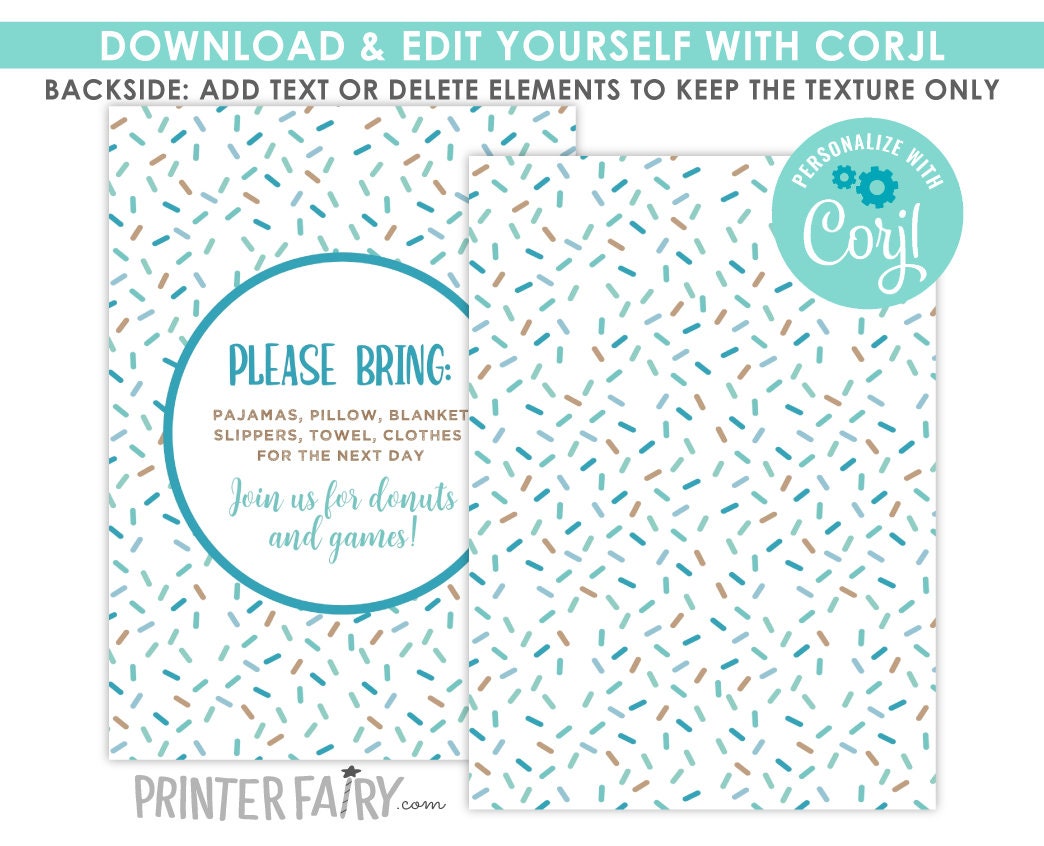 Donuts and Pajamas Birthday Invitation, Editable Donut Party (INSTANT DOWNLOAD)