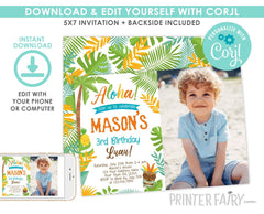 Editable Luau Birthday Invitation, Beach Party Invite (Digital)