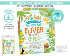 Editable Luau Birthday Invitation, Tropical Beach Party (Digital Invite)
