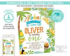 Editable Luau Birthday Invitation, Tropical Party (Digital Invite)