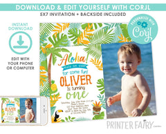 Photo Luau Birthday Invitation, Tropical Party (Editable Digital Invite)