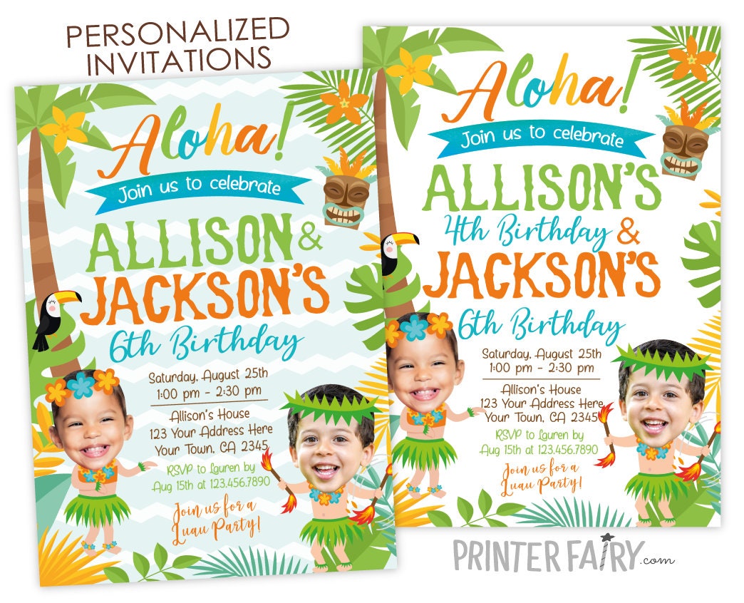 Luau Joint Birthday Invitation, Siblings Pool Party (Digital Invite)