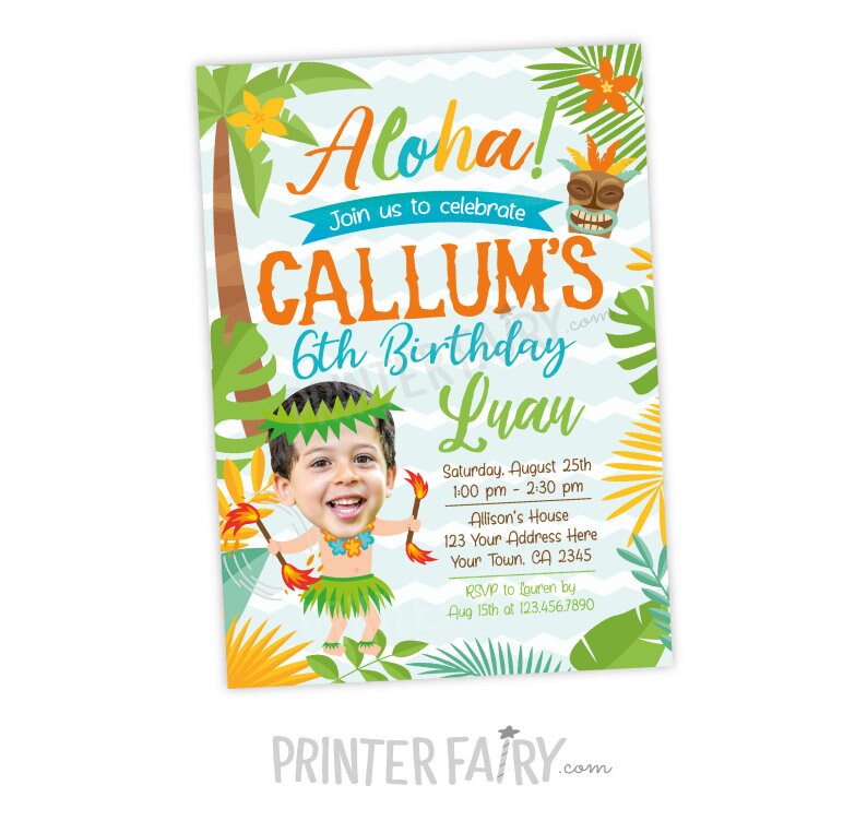 Luau Boy Birthday Photo Invitation, Beach Party (Digital)