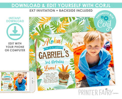 Editable Luau Birthday Invitation with Photo (Digital Invite)