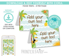 Editable Luau Food Tent Cards, Tropical Tiki Party Labels (Digital Download)