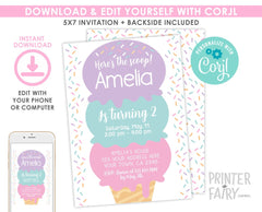 Ice Cream Birthday Party Invitation EDITABLE Template for any age, INSTANT DOWNLOAD