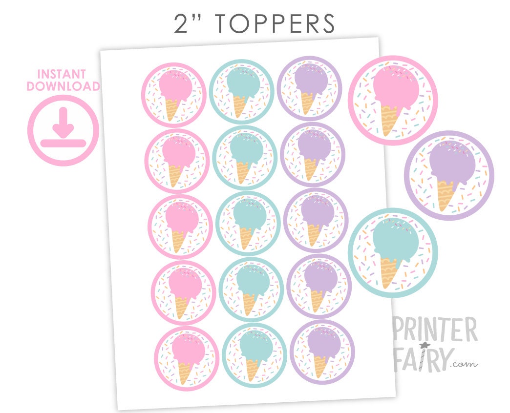 Ice Cream Party Toppers, Labels or Stickers, Printable Decorations, Instant Download
