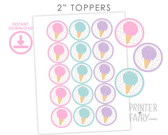 Ice Cream Party Toppers, Labels or Stickers, Printable Decorations, Instant Download