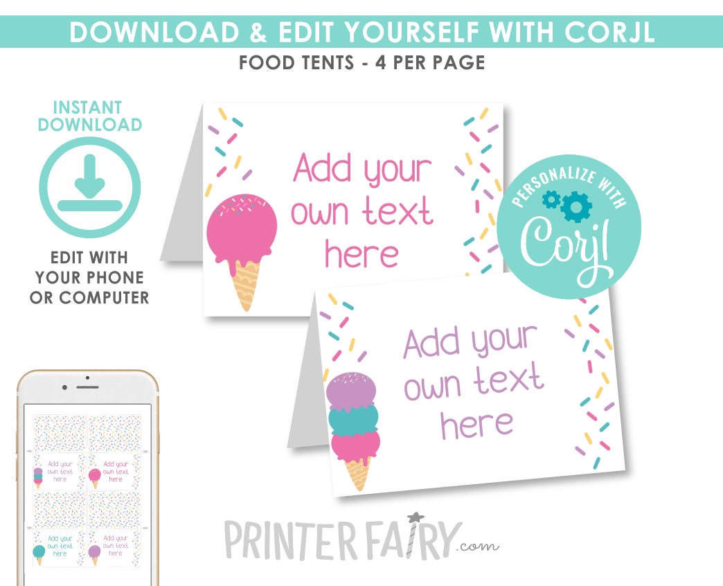 Ice Cream Food Tents, EDITABLE Template, Instant Download