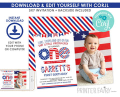 Editable 4th of July First Birthday Invitation (Digital)