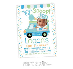 Ice Cream Truck Personalized Invitation with Photo for Any Age, Digital or Printable Design