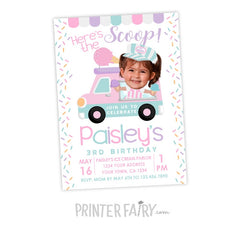 Ice Cream Truck Personalized Invitation with Photo for Any Age, Digital or Printable Design