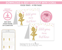 Ballerina Birthday Party Food Tents Editable Template, Instant Download
