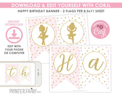 Editable Ballerina Birthday Banner, Ballet Party Decorations (Instant Download)