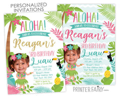Luau Birthday Invitation with Photo, Personalized Tropical Party (Digital Invitation)