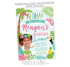Luau Birthday Invitation with Photo, Personalized Tropical Party (Digital Invitation)