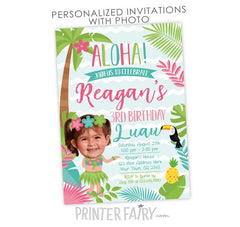 Luau Birthday Invitation with Photo, Personalized Tropical Party (Digital Invitation)
