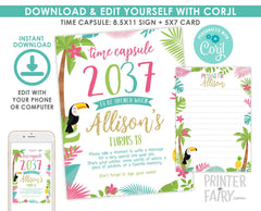 Luau Time Capsule Sign and Cards Editable Template Party Activity, Instant Download