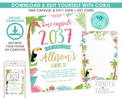 Luau Time Capsule Sign and Cards Editable Template Party Activity, Instant Download