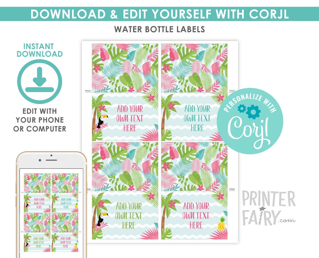 Tropical Ice Cream Party Food Labels, Editable Tent Cards (Digital Download)