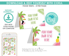Luau Tropical Food Tent Cards, Editable Printable Buffet Labels (Digital Download)