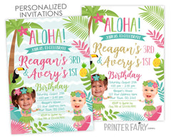 Luau Siblings Birthday Invitation, Joint Pool Party (Digital Invite)