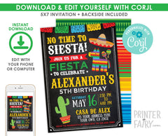 Editable Fiesta Birthday Invitation, Cinco de Mayo Party (Digital Invite)