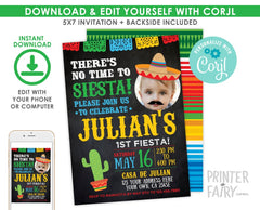 Fiesta Birthday Invitation with Photo, Cinco de Mayo, Editable Digital Invite