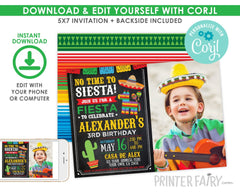 Fiesta Birthday Invitation, Photo, Cinco de Mayo, EDITABLE (Digital Invite)