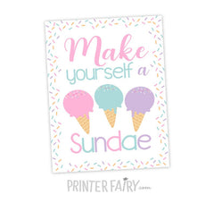Ice Cream Bar Sign Party Printable Decorations, Instant Download