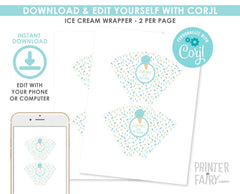 Editable Ice Cream Cone Wrapper, Sprinkles Birthday (Digital Download)