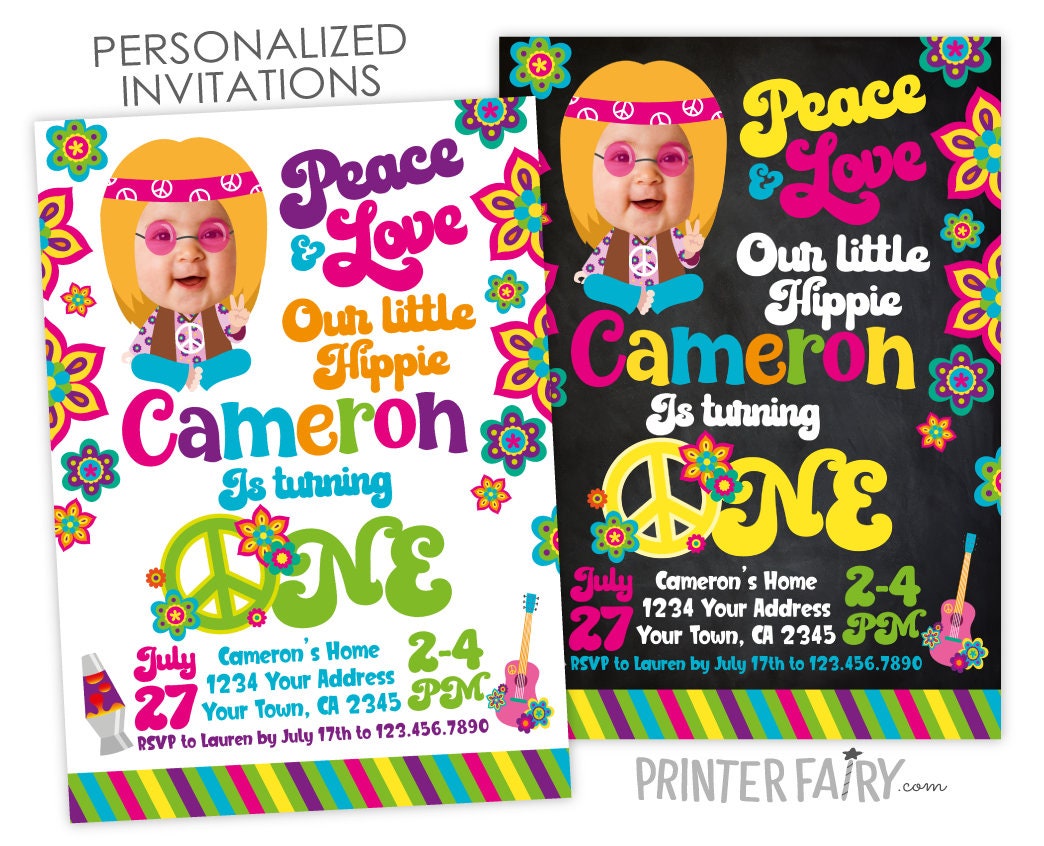 Personalized Hippie Birthday Invitation with Photo (Digital Invite)